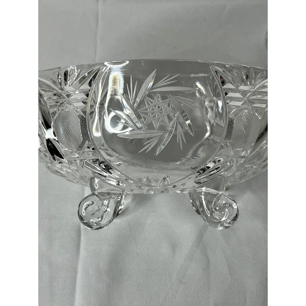 Vintage Tall Crystal Candy Dish‎ Footed w/ Lid Cut Glass Starburst Pattern Heavy